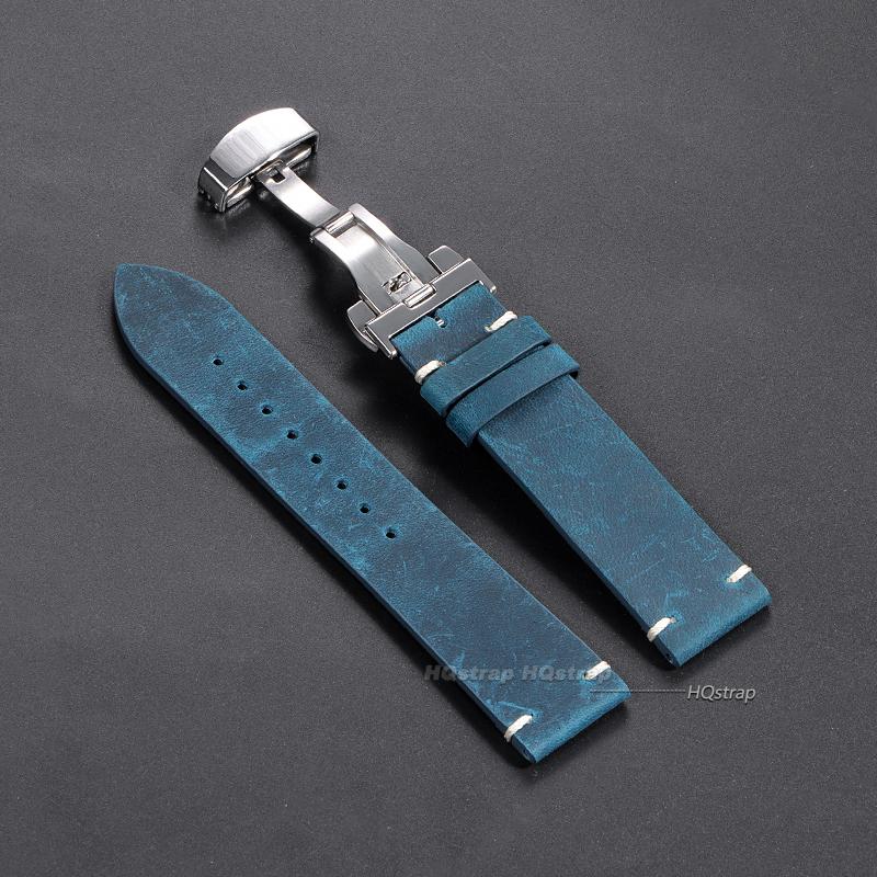 Calfskin Leather Watchbands Butterfly Buckle High Quality 18mm 20mm 22mm 24mm 21mm Vintage Stitching Wristwatch Strap for Seiko