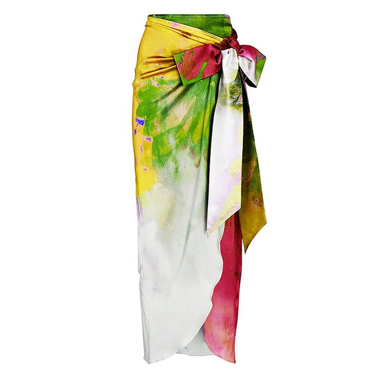 

Зарубежная праздничная юбка-миди с высоким разрезом, пляжное платье для женщин One Size разноцветный