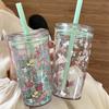 450ML Straw Cup Transparent Water Cup Cute Water Bottle  Home Office