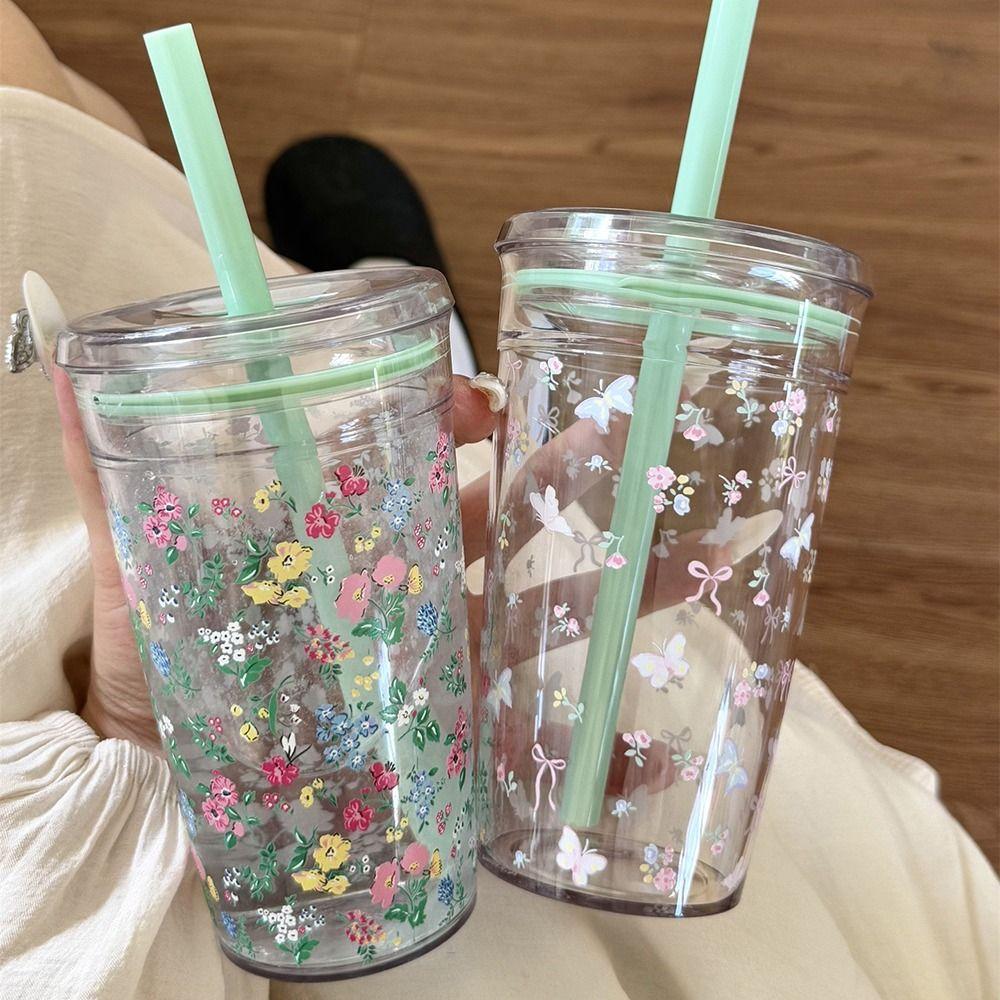 450ML Straw Cup Transparent Water Cup Cute Water Bottle  Home Office