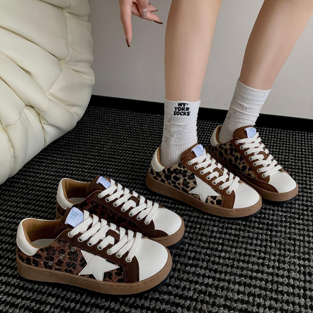 [Fanfuna] Retro Leopard Print Star Shoes Women's Old German Training Shoes 2025 Autumn New Niche Casual Board Shoes