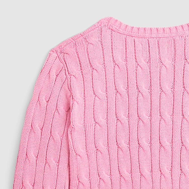 Polo Ralph Lauren SS24 Solid Logo Cable Knit Crewneck Sweater Kids Sweater Pink CWPOSWEB6820501-650