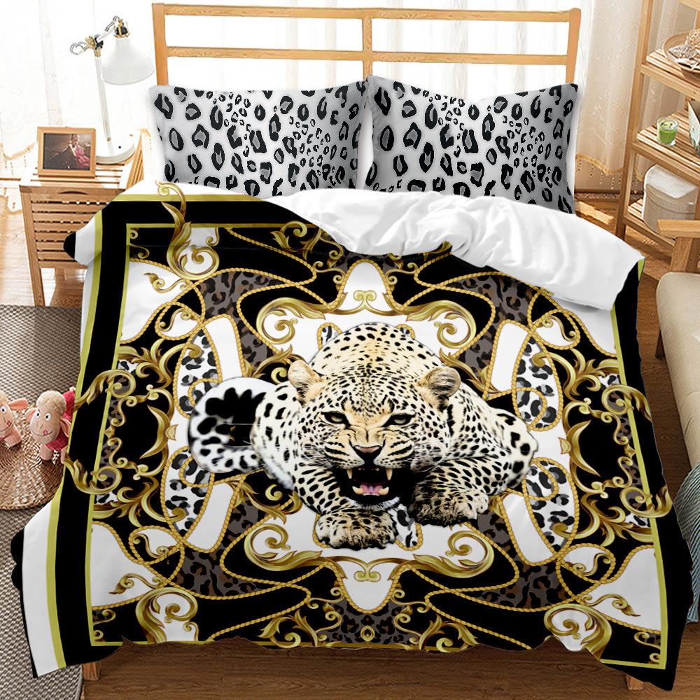 Beast Leopard 3D Digital Printing Two or Three Piece Set European and American Quilt Cover Pillowcase