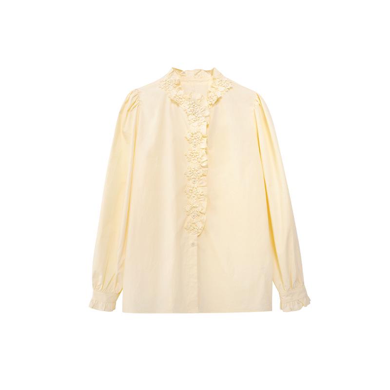 

NEWOPEN 2025 Ранняя весна Французская мода кружевная рубашка с воротником-стойкой для женщин - C3619 One Size