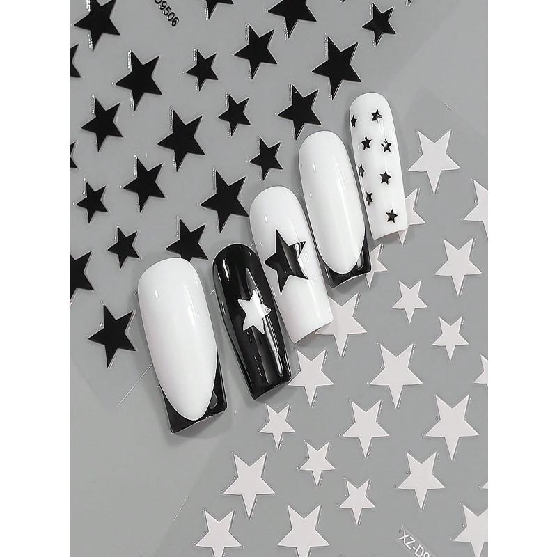 8pcs/set 3D Metallic Gold & Silver Star Nail Stickers, 8pcs Y2K Pentagram Holographic Sliding Elegant Charm Nail Art Decorative DIY Nail Accessories