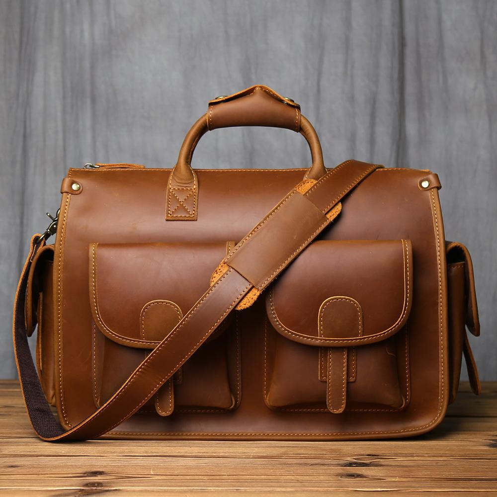 

NZPJ Retro Genuine Leather Men s Briefcase Top Layer Cowhide Handbag Crazy Horse Leather Crossbody Bag For 16 Inch Laptops