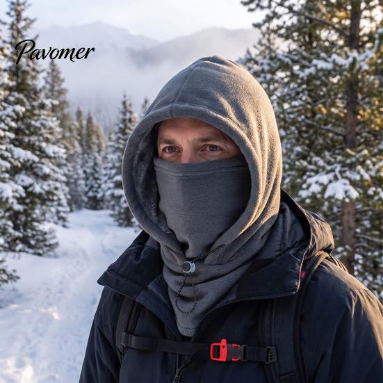 Winter Face Mask Unisex Flannel Balaclava with Drawstring, Warm Ski Hat, Fleece Lined Windproof Cold Season Travel Accessory Neck Warmer for
