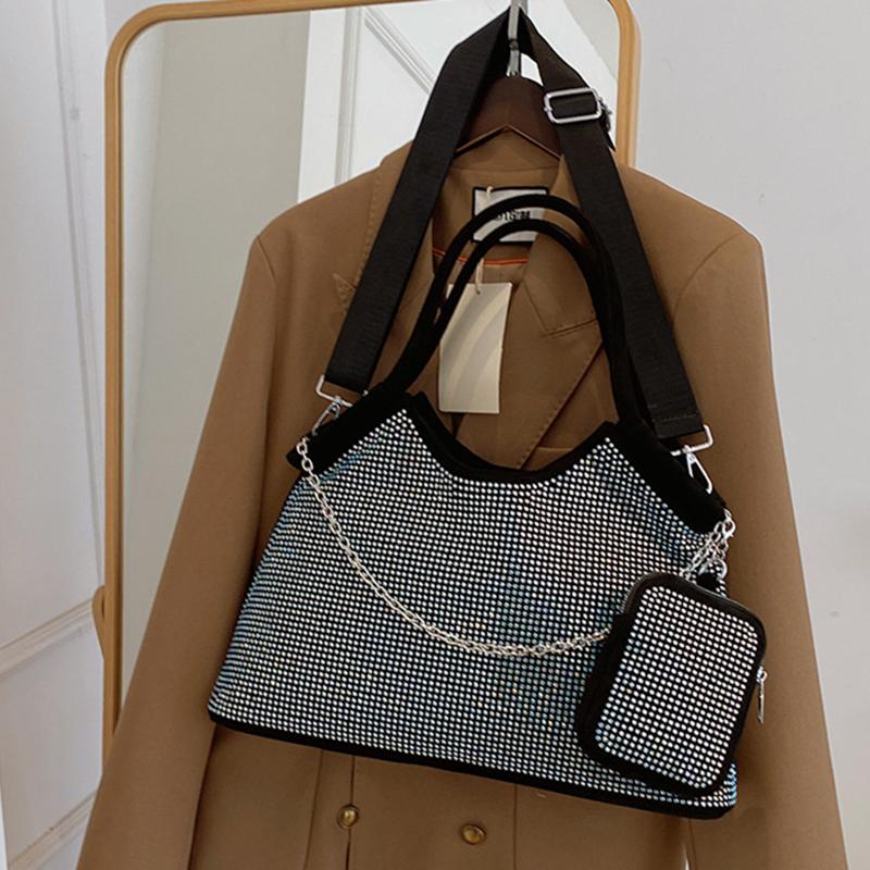 Yogodlns New Shiny Rhinestone Women's Large Capacity Shopping Totes Fashion Dinner Underarm Shoulder Bag Commuter Handbag