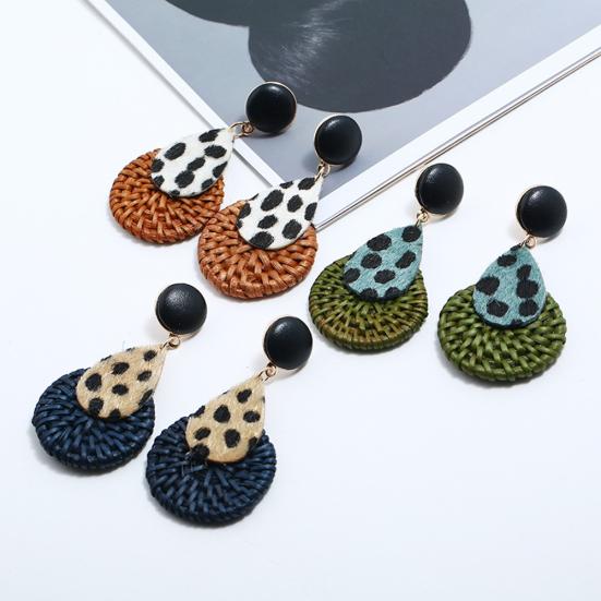 

Leopard Bamboo Weave Pendant Drop Dangle Statement Earrings Jewelry