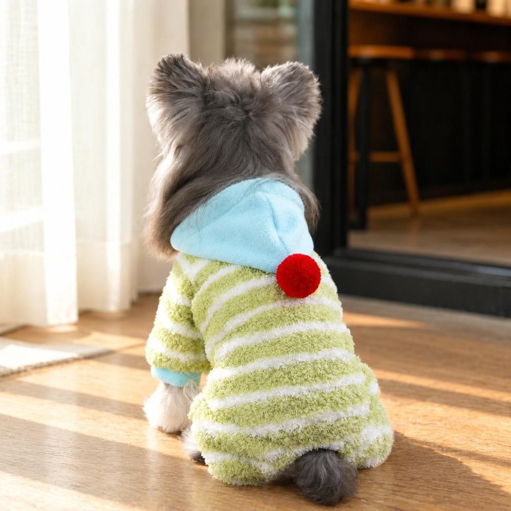 Warm Pet Four Legged Outfit Striped Fleece Dog Winter Clothes Cozy Dog Hoodie Jumpsuit Winter Walk