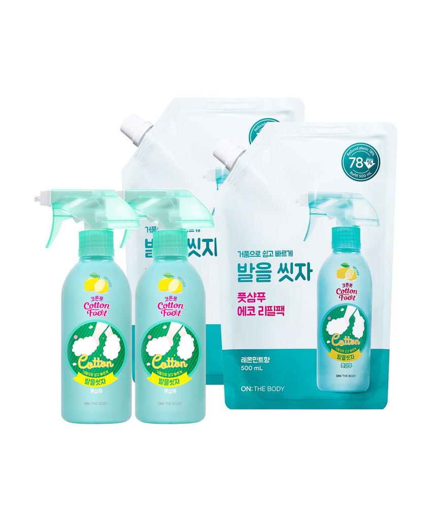 Cotton Foot Let's Wash Your Feet Foot Shampoo 2 x 385ml + 2 x 500ml Refills (Lemon/Grapefruit/Cooling)