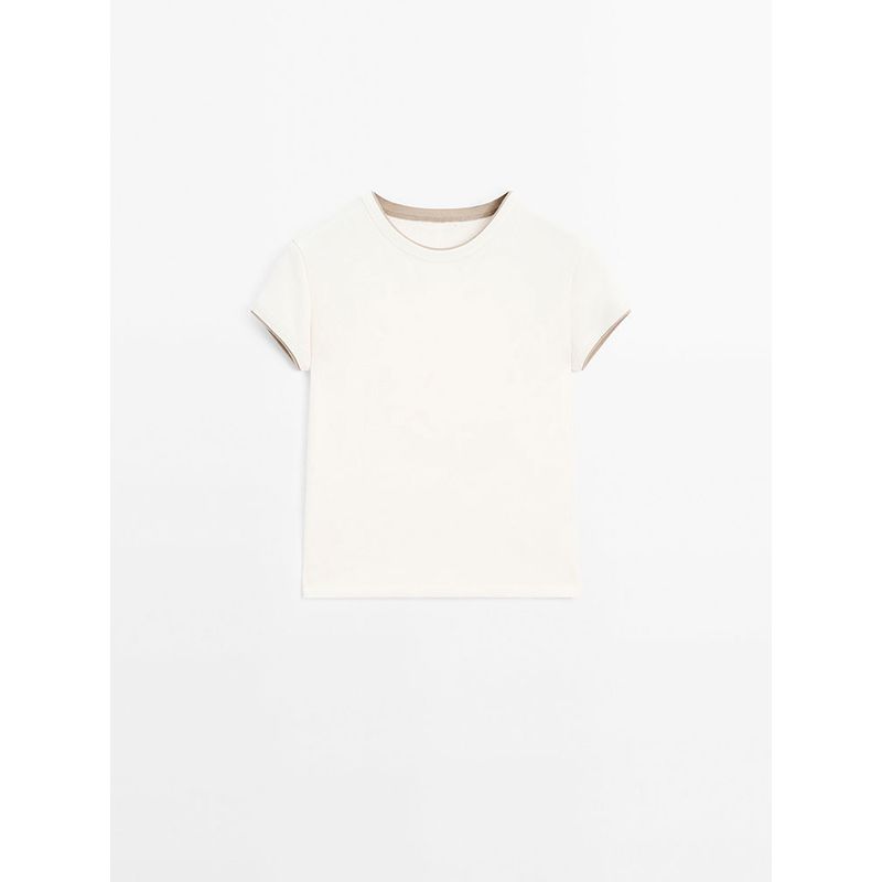 Za2025 Summer New Women clothes Versatile Patchwork Rib Short Version round Neck Short sleeve T-shirt 06234518 251