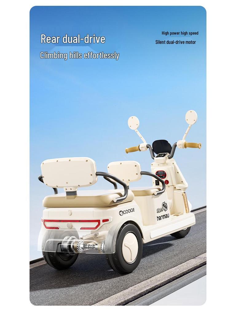 Children's Electric Two-Seater Motorcycle: Rechargeable Three-Wheeler Toy for Boys and Girls
