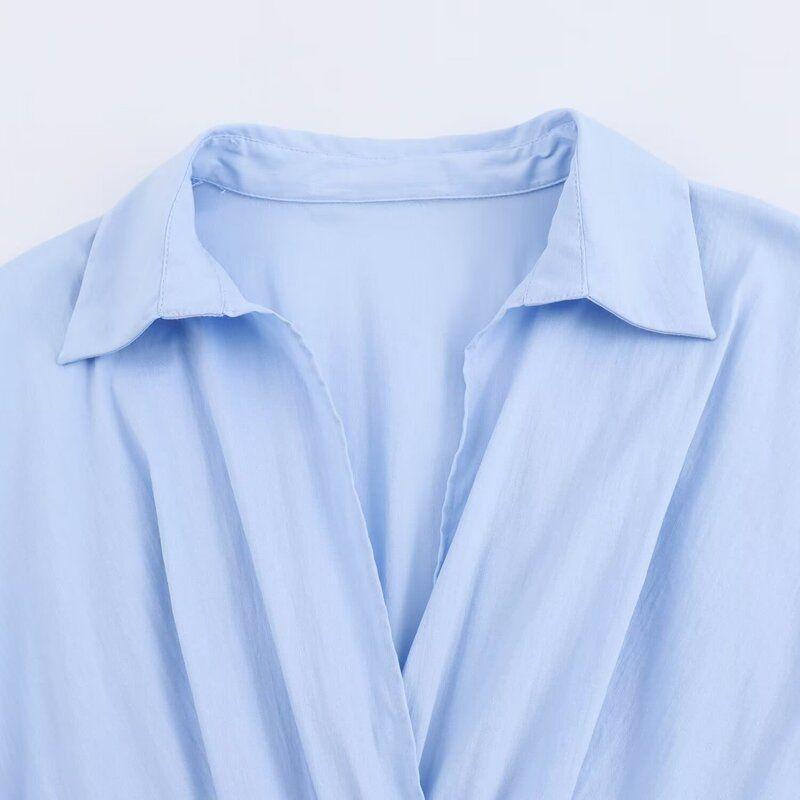 Fashion Style 2024 Autumn New Women's Clothing Stylish Elegant Knot Midi Skirt Shirt Dress 3564083