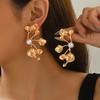 Imitation Pearl Earrings Wholesale European and American Retro Long Golden Leaf Earrings Cold Wind Exaggerated Geometric Stud Earrings