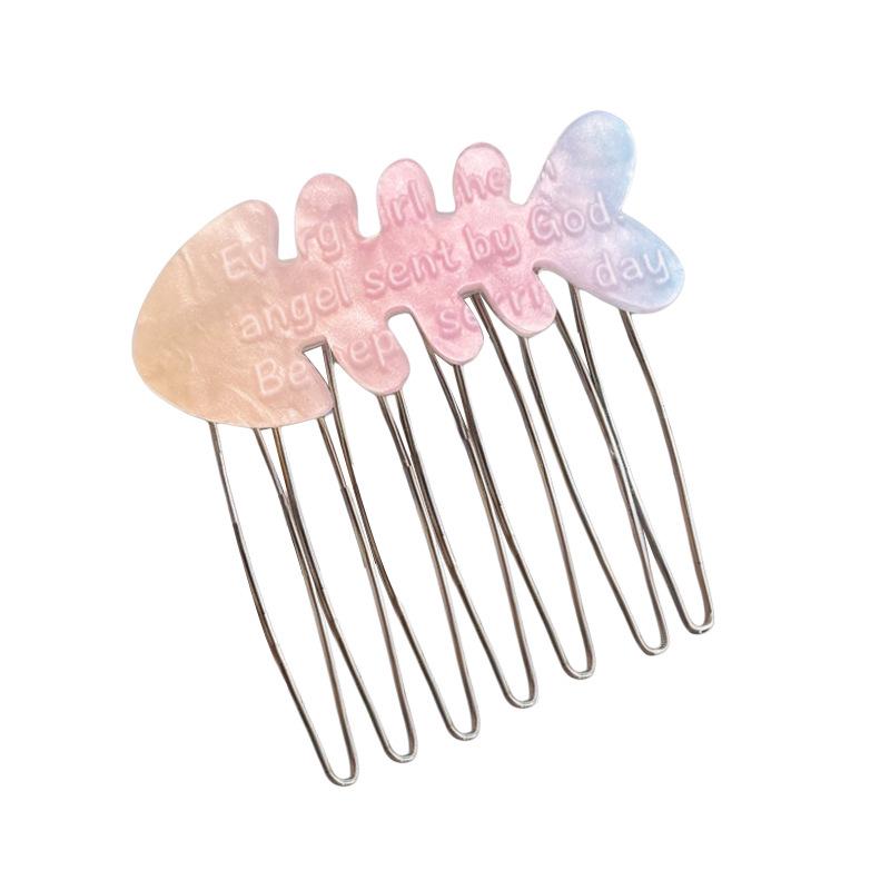 Girly Gradient Fish Bone Hair Comb & Clip – Cute Styling Accessory for Flyaways & Bangs