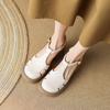 Hollow Thick-soled Bag Head Sandals Women's 2025 Summer New Round Head Middle Heel T-shaped Shoes Versatile Retro Pig Cage Shoes