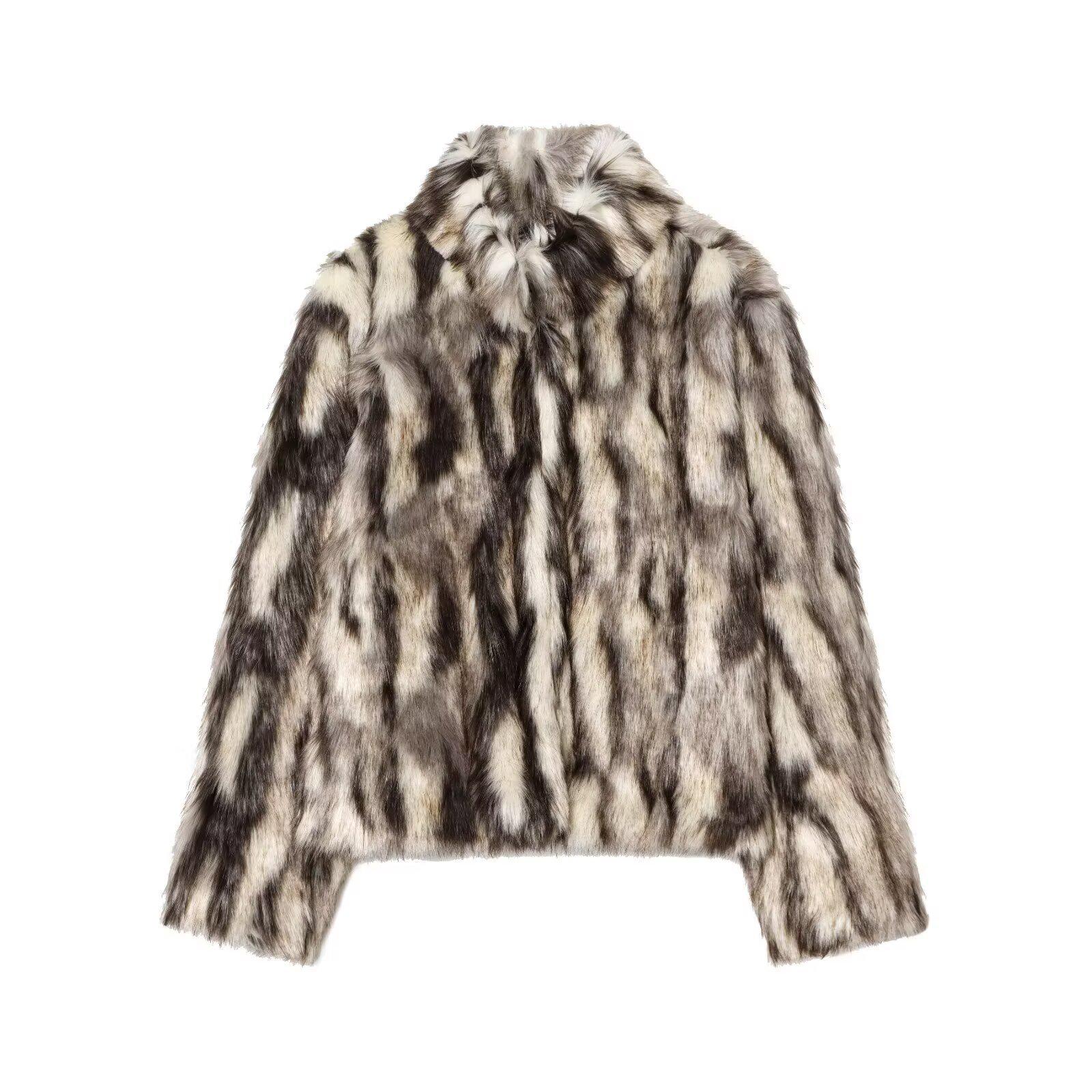 Winter Women`s Faux Fur Floral Jacket