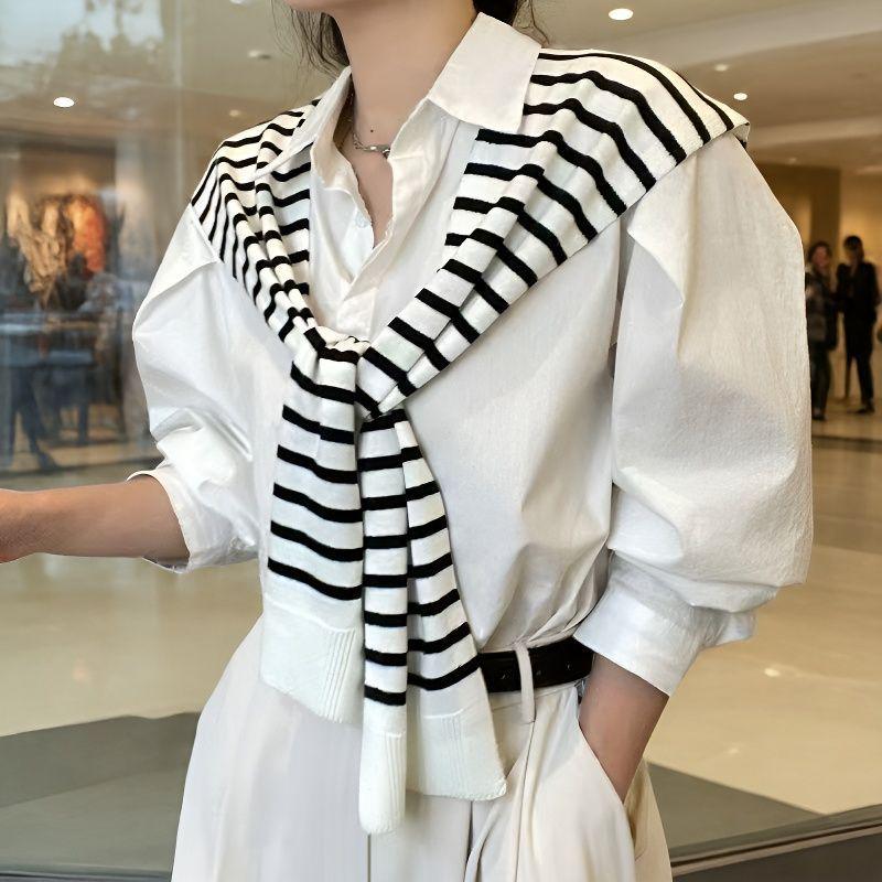 Korean-Style Striped Shawl Shirt: Versatile Summer Sun Protection and Travel Cover-Up