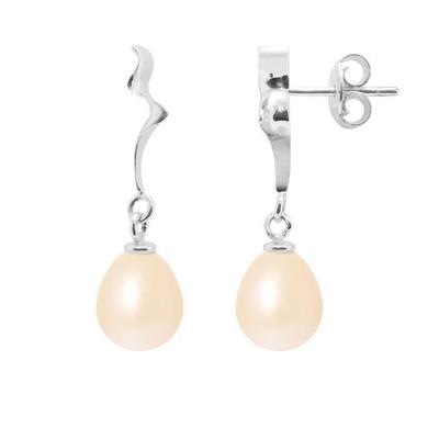 Earrings - - Genuine Freshwater Pearls 8-9 Mm - 925 Silver - Natural Pink - AAA+