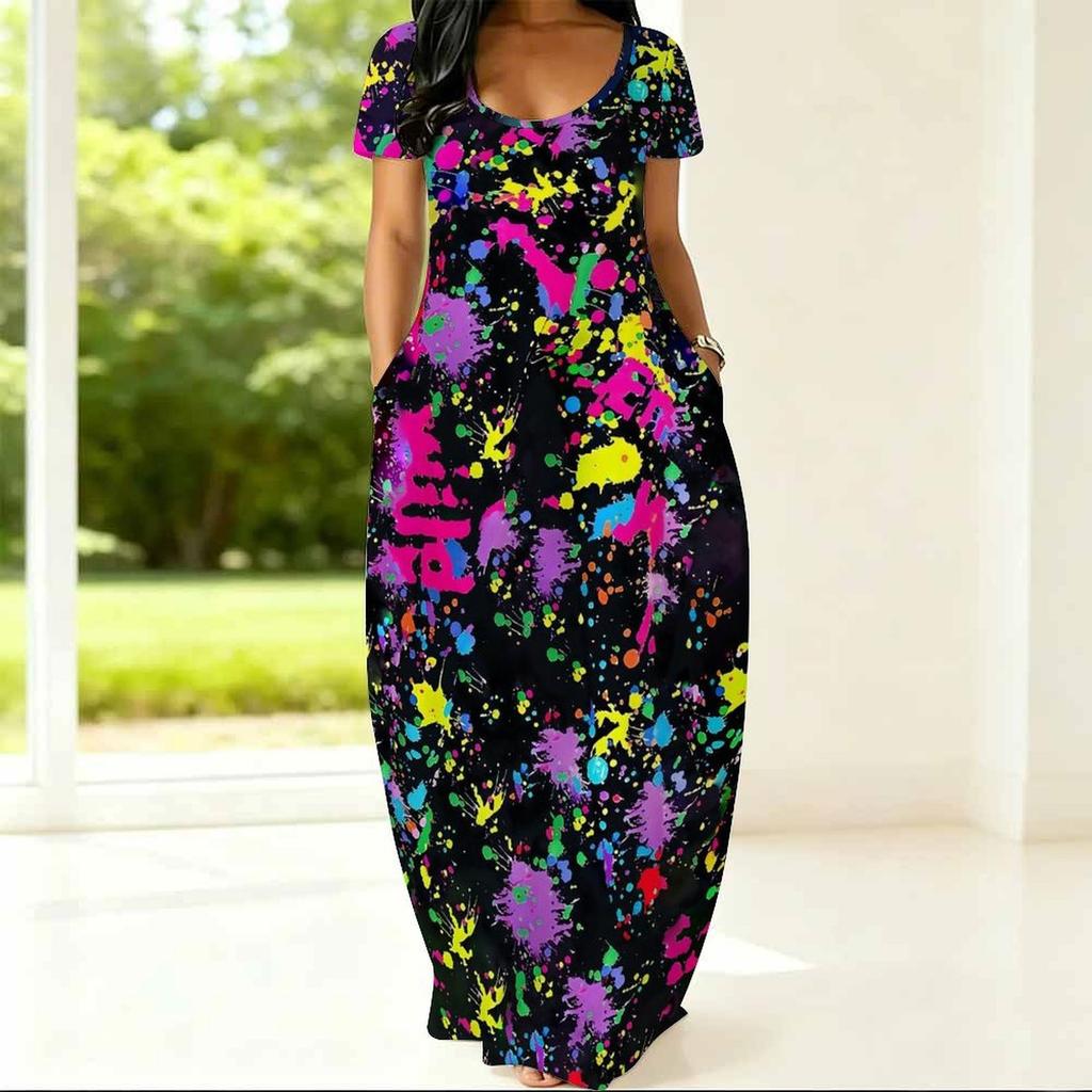 Summer Round Neck Short Sleeve Garment For Plus Size Women Loose Stylish Dress For Indoor Rest And Outdoor Walks
