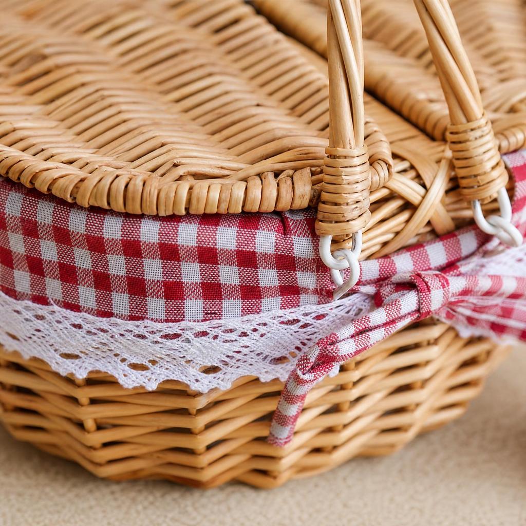 Panier en osier Longue durée Ovale Tissé à la main avec couvercle Naturel