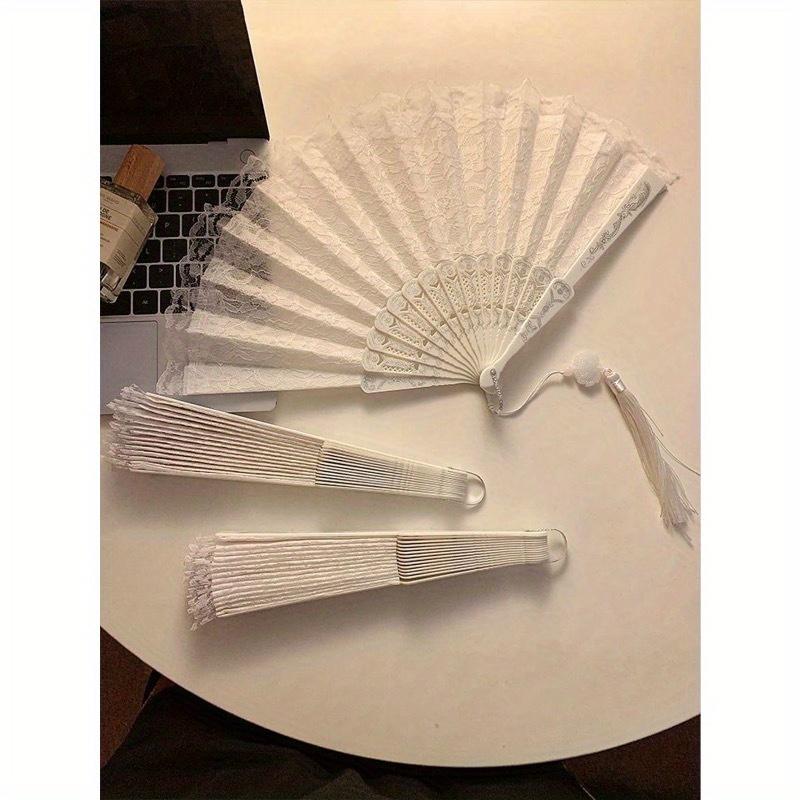 1pc New Chinese Vintage Black Lace Folding Fan Cheongsam Fan Tasseled Old-Fashioned Style Best Gifts Birthday Decorative Fan