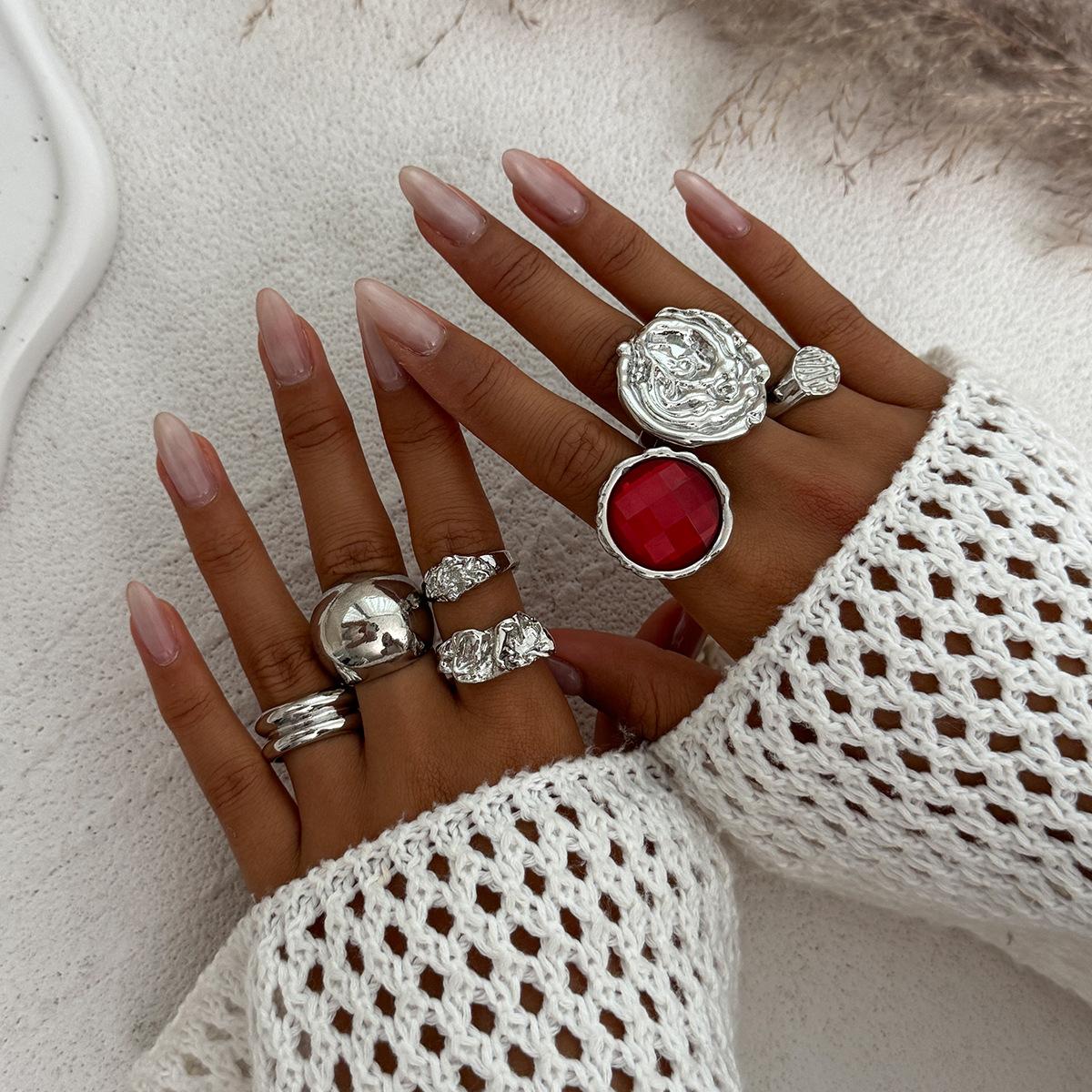 

DIEZI 7pcs/set Vintage Exaggerated Acrylic Metal Rings For Women Men Gift Punk Hip Hop Irregular Round Knuckle Joint Ring Set