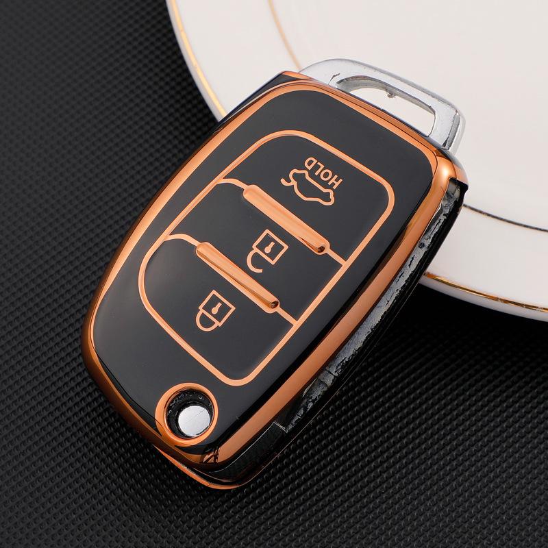 Premium Hyundai Key Cover: Mistra, Elantra, ix35, Santa Fe, ix25 - Gold Edged Full Wrap Protective Case.