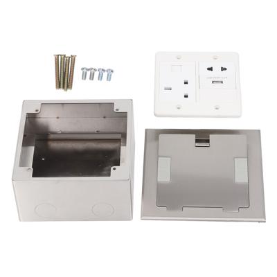 Bodensteckdose Silber Edelstahl 3-polig Universal 2 Löcher USB- und Computeranschluss Einbauboden