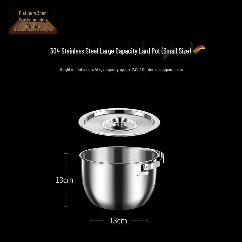 Bozhen Jiangchu 304 Stainless Steel Lard & Oil Storage Pot with Lid and Handle