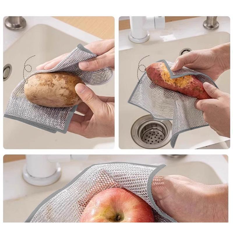 3/5Pcs Wire Cleaning Cloth Double-sided Thickened Metal Silver Wire Rags Kitchen Dish Pot Washdishing Cloths Towel Clean Tools