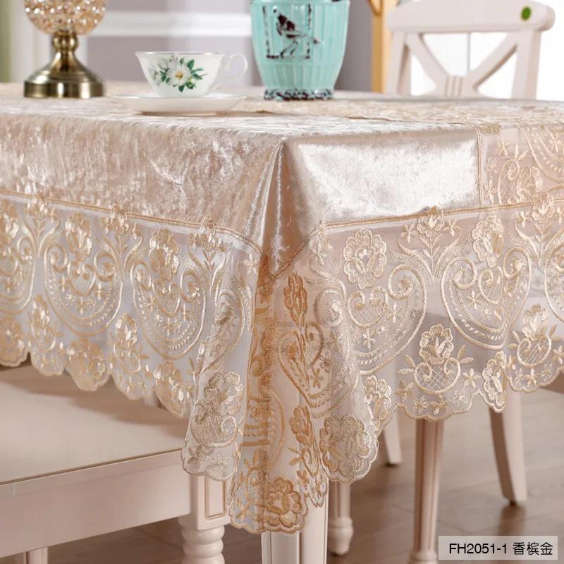 Toalha de mesa de veludo 3D com borda de renda oca, à prova d'água, óleo, poeira, tapete de mesa, mesa de jantar doméstica, capa de mesa de café