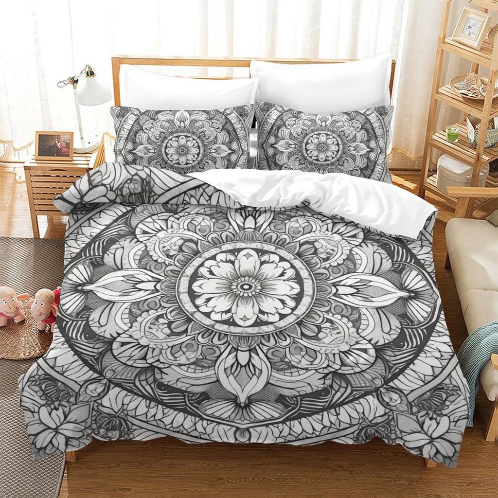 Black And White Mandala 3D Digital Printing Polyester Quilt Cover Two Or Three Pieces Can Be