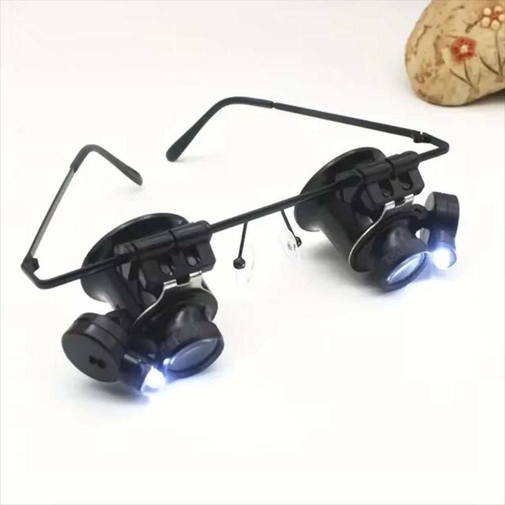 with LED Lights 20X Magnifier Double Eye Glasses  Jeweler Inspect Tool