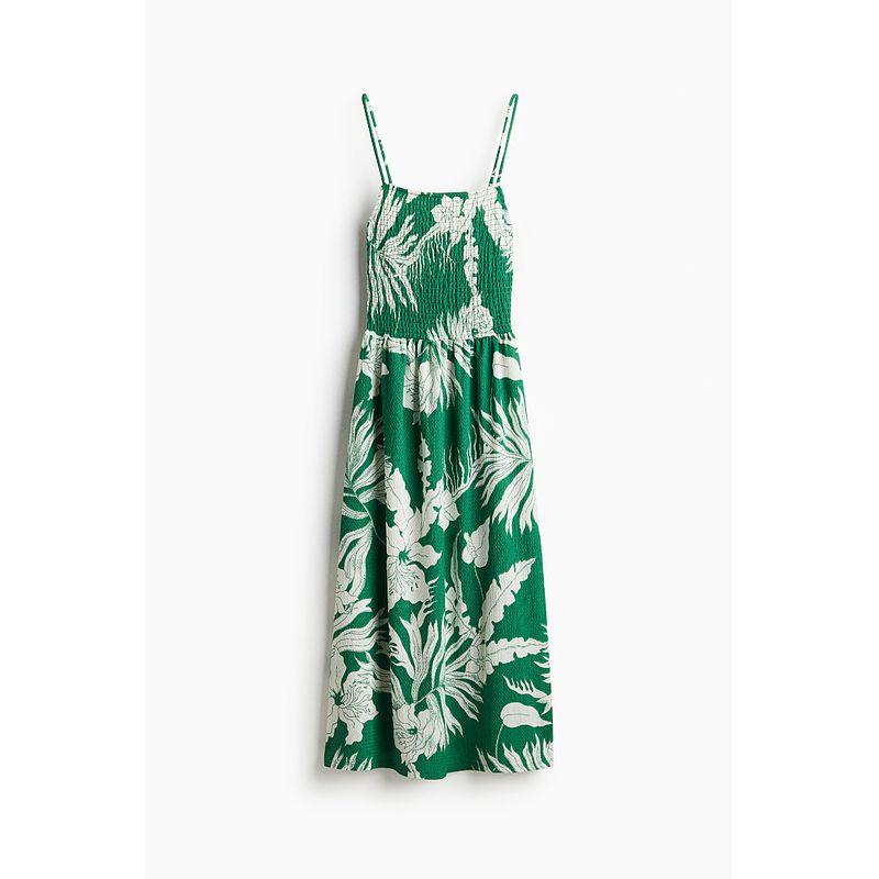 

HM Women s Clothing Collarless Dress 2025 Summer New Holiday Pleated Sling Plant Print Dress 1283256 Green/White Florals 155/80