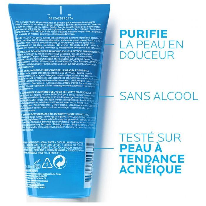 NETTOYANT VISAGE - LA ROCHE-POSAY - EFFACLAR - 200 ml - Hypoallergénique - Tous types de peau