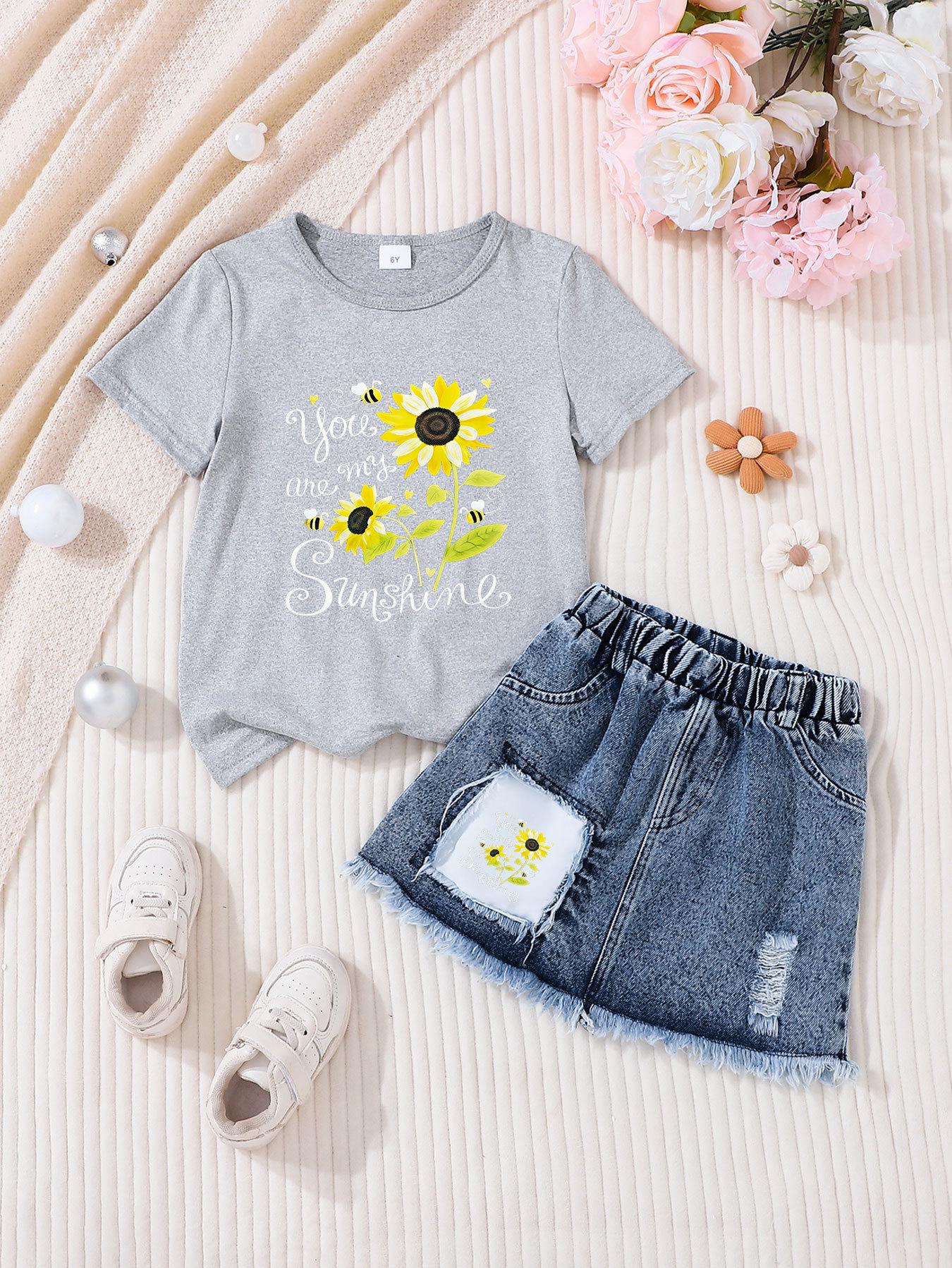 Girls  Casual Fashion Denim Skirt Sets 2-3 Years
