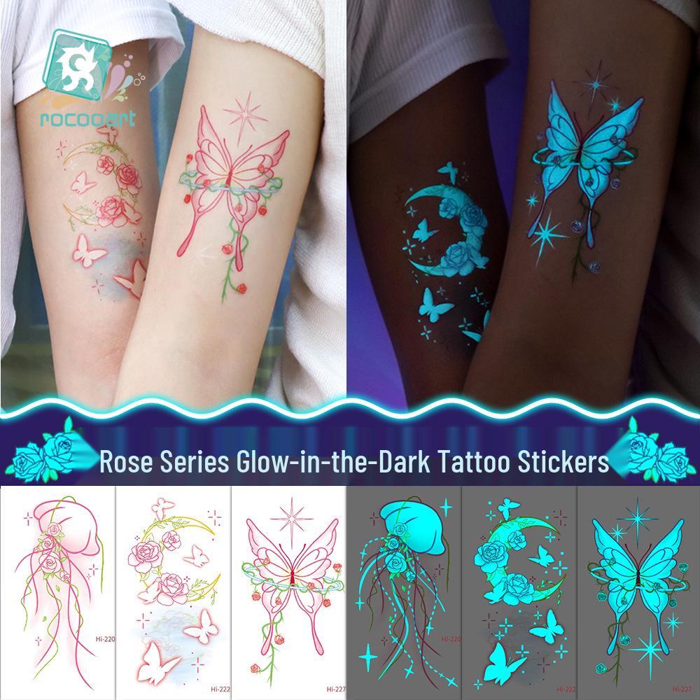 Rikaron Waterproof Luminous Butterfly Tattoo Stickers - Long-lasting, Realistic, Simple Japanese Washable Design for Dopamine Aesthetic.