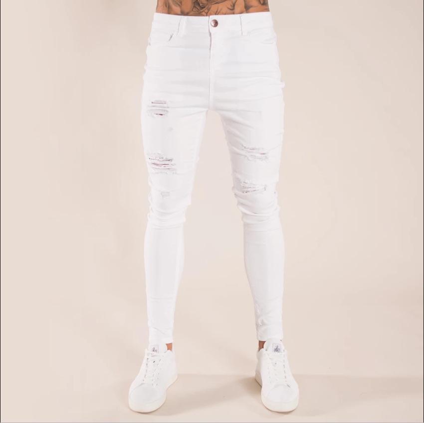 European and American Men's Ripped Badge Skinny Jeans
