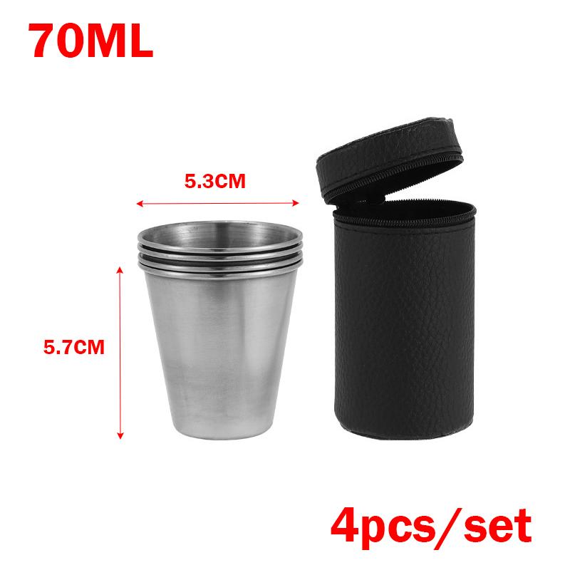 4Pcs Outdoor Stainless Steel Water Cup Set With Case Hiking Camping Picnic BBQ Beer Cups Coffee Cup Portable Travel Drinkware Compression Cup
