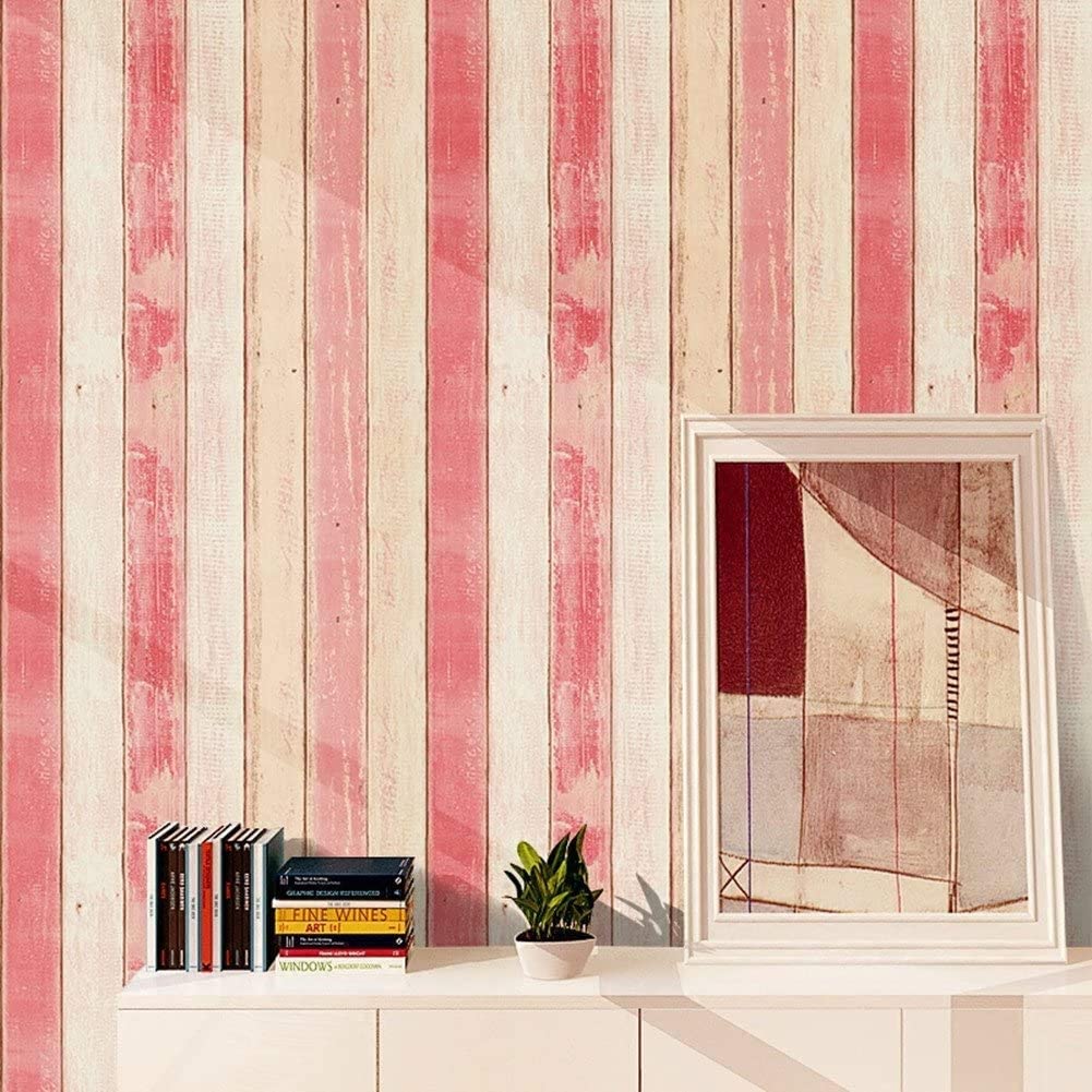 5M Pink Wood Panel Self Adhesive Wallpaper Multi Color  Wood Plank Peel and Stick Wallpaper Stripe Wall Decor Wall Mural