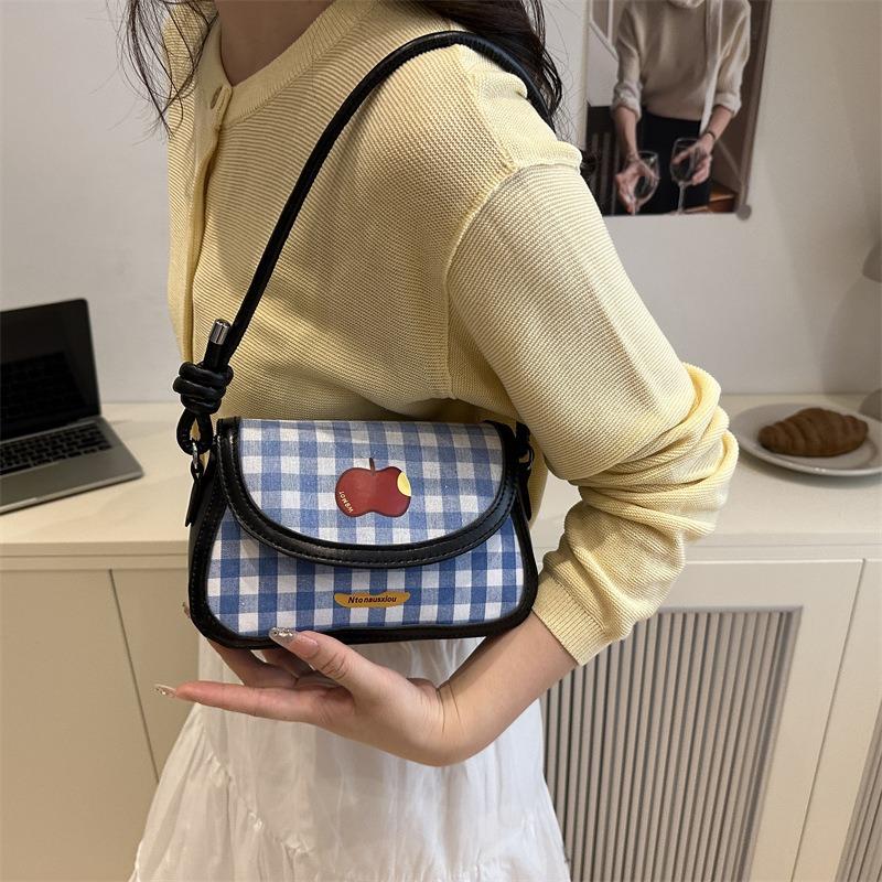 Fashion hand carry small square bag women's summer new plaid small square bag versatile casual shoulder messenger bag