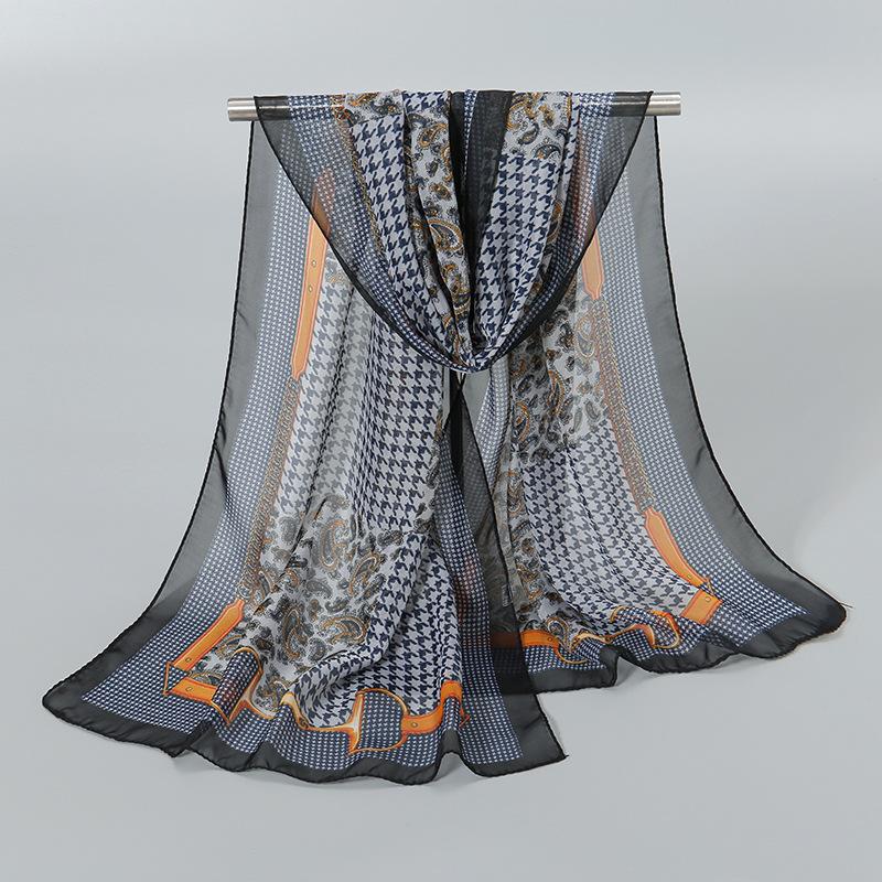 Luxury Chiffon Silk Scarf Spring Summer Scarf Women Head Scarf Beach Shawls Bandana Headband Muslim Hijabs Black Scarf/Scarves