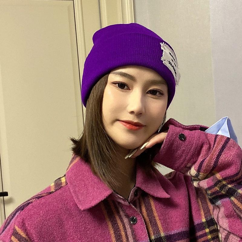 

Жареная уличная шерстяная шляпа, милая и симпатичная меховая шапка-дыня, мужская и женская осенне-зимняя вязаная шапка, простая вязаная шапка Average size (55-59com) фиолетовый