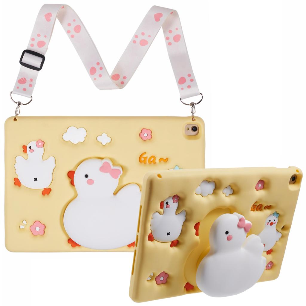 For iPad 10.2 (2021)/(2020)/(2019)/Air 10.5 inch (2019)/Pro 10.5-inch (2017) Silicone Tablet Case 3D Duck Pattern Protective Cover with Shoulder Strap
