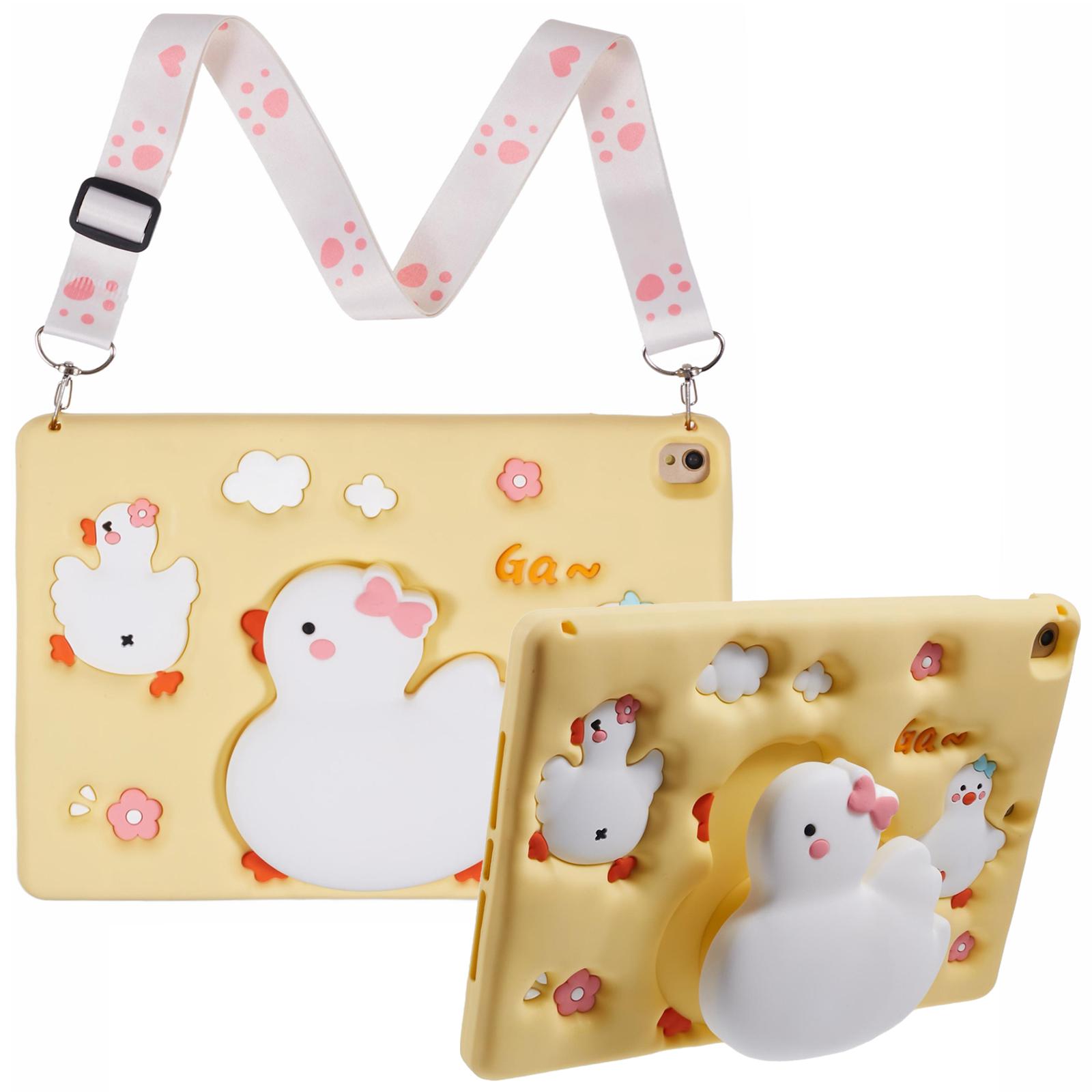 

For iPad 10.2 (2021)/(2020)/(2019)/Air 10.5 inch (2019)/Pro 10.5-inch (2017) Silicone Tablet Case 3D Duck Pattern Protective Cover with Shoulder Strap A