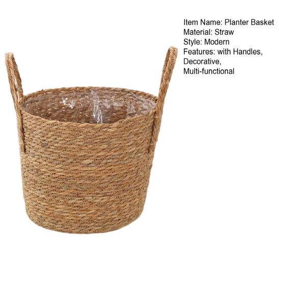 Wicker Planter Basket with Handles Indoor Outdoor Plants Rattan Woven Planter Pot Home Living Room Balcony Garden Round Decorative Flower Pot