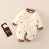 Quilted Split-Front Baby Jumpsuit for Boys and Girls, Padded for Autumn/Winter, Children's Cotton-Added Outerwear and Crawling Suit
