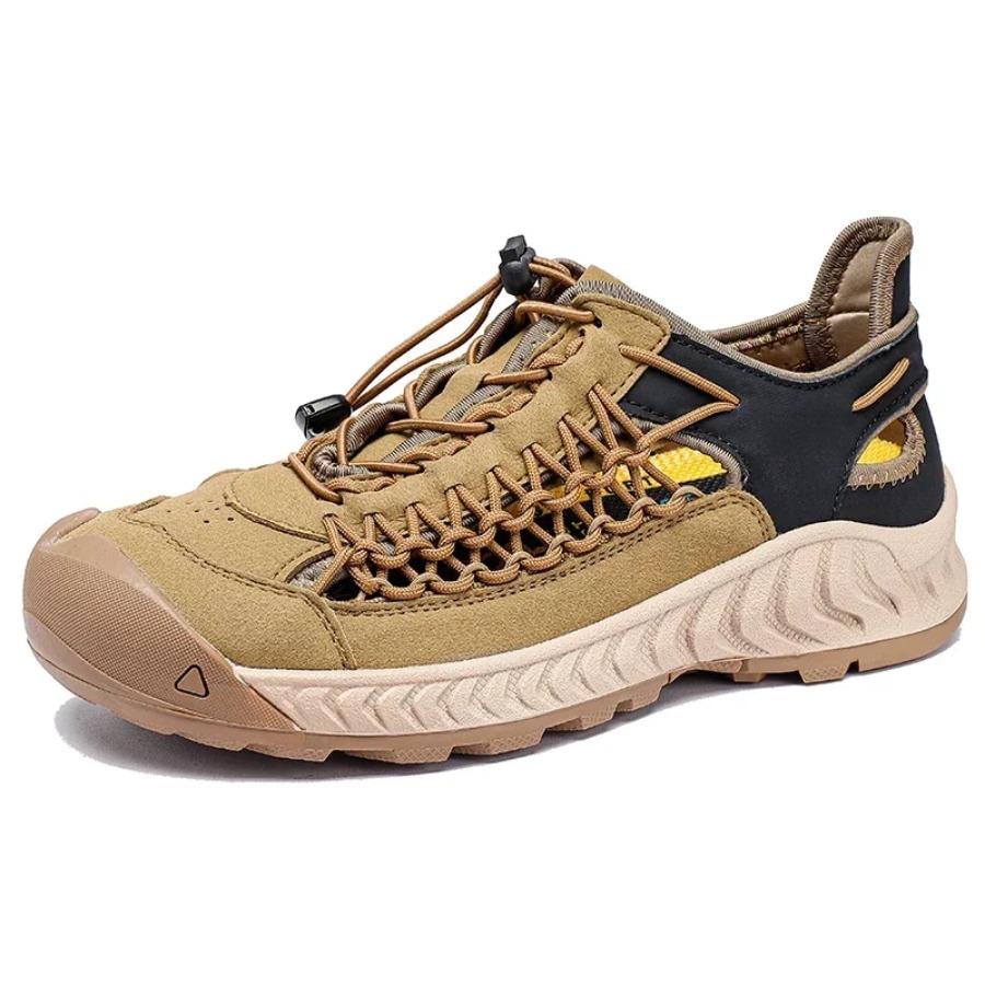 

Men Summer Sandals Genuine Leather Casual Sandals Outdoor Antiskid Designer Round Toe Sandals Breathable Waterproof Beach Shoes 39 червоний